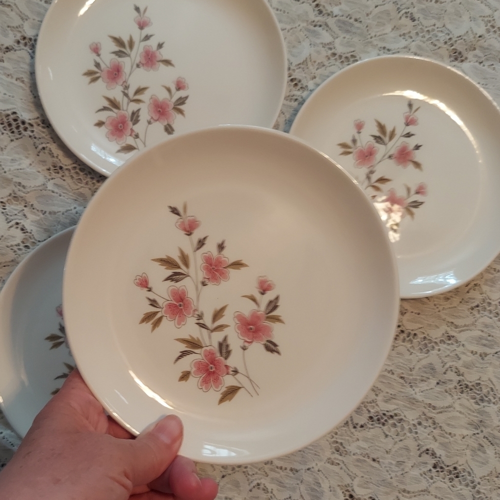 4 Shabby Sweet Pink Flower Bread and Butter Plates Wild Quince by TST